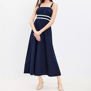 LOFT Poplin Shirred Strappy Pocket Maxi Dress SZ 8